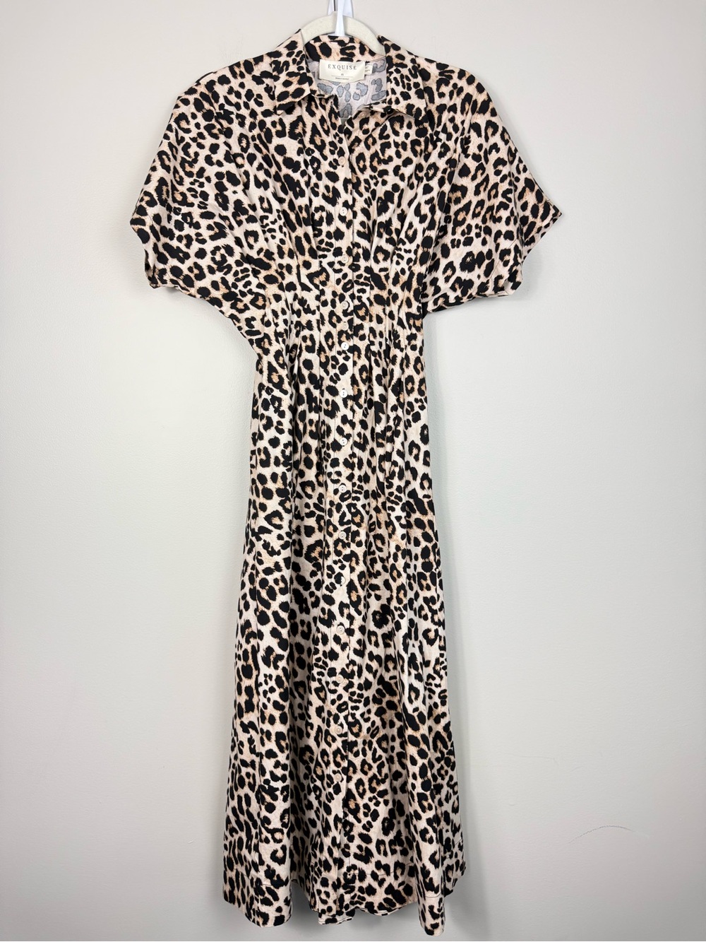 Exquise Tobie Shirt Dress Womens XS Animal Print Shirt Preppy Work Office Boho
